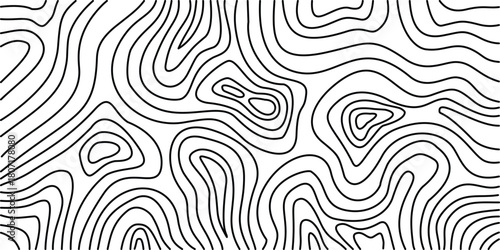 Abstract Topographic Map Lines Pattern, Black and White Contour Lines Illustration for Design and Backgrounds