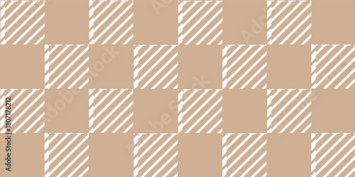 Gingham seamless pattern. Beige and white vichy background texture. Checkered tweed plaid repeating wallpaper. Natural nude fabric and textile swatch design. Vector
