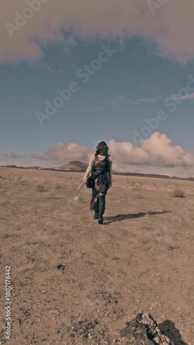 Wallpaper Mural HD Vertical Shot of Cyberpunk Lady in a Dystopian Desert Torontodigital.ca