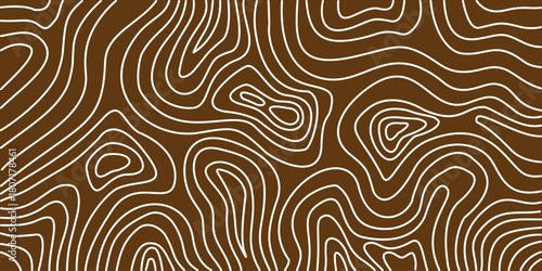 Abstract topographic map pattern with flowing contour lines creating a natural wood grain texture on a brown background