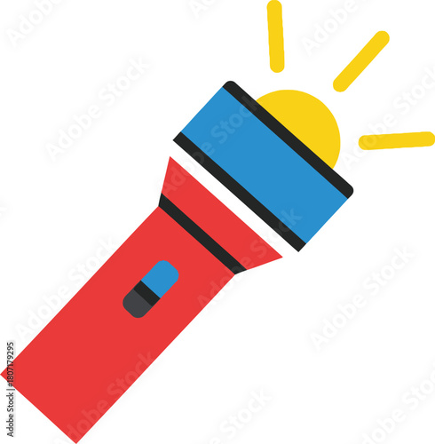 Colorful cartoon flashlight icon illustration shining a yellow light beam graphic design