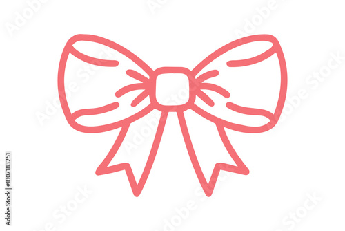 Red Bow Icon with Ribbon Tails on Black Background gift present