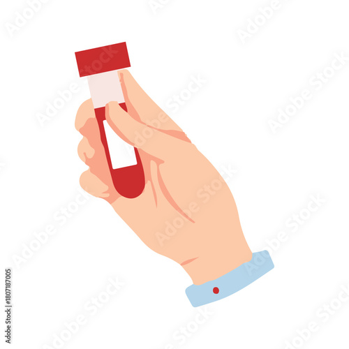 Blood Test Illustration Hand Holding a Vial of Blood Sample