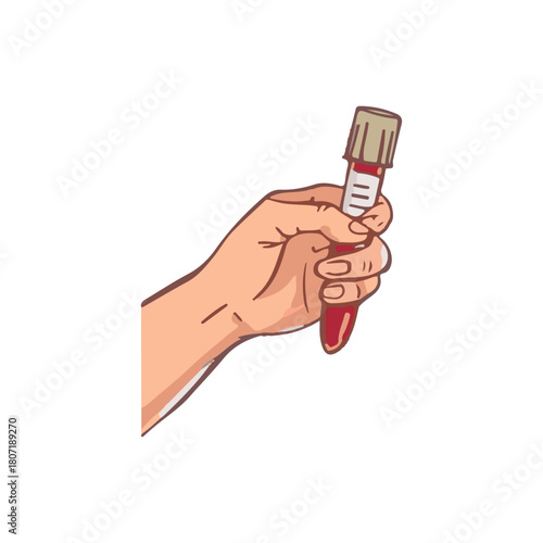 Blood Sample Hand Holding a Vial for Medical Test or Analysis