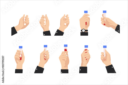 Diverse hands holding medical test tubes, illustrating laboratory analysis, diagnostic testing, and vital scientific research procedures in healthcare and biotechnology