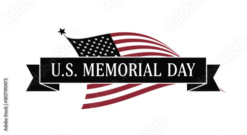 A patriotic design featuring an american flag and memorial day ribbon banner