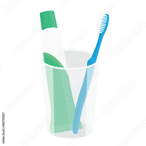 Toothpaste and toothbrush in plastic holder