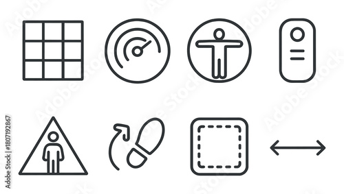 Abstract black and gray icon set on dark background for technology and design applications