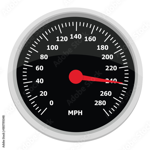 Vector illustration of a round car dashboard with speedometer and tachometer