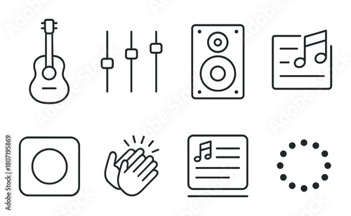 Musical instrument and sound icons with equalizer and clapping symbols