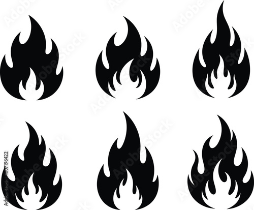Set of fire flame icons illustration