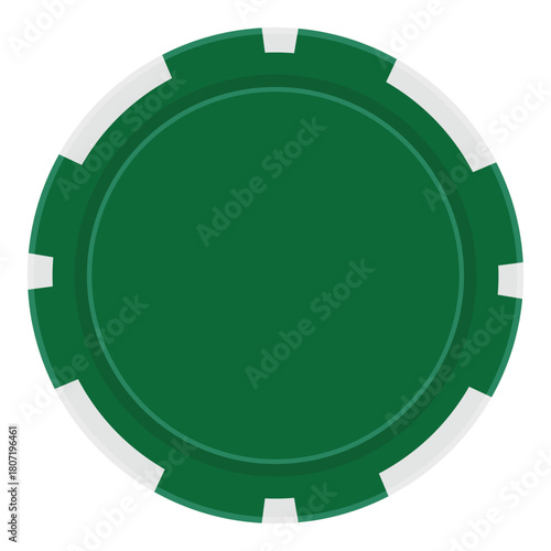 Green chip for gambling. Blank or empty playing chip. Gambling token for poker, casino design element