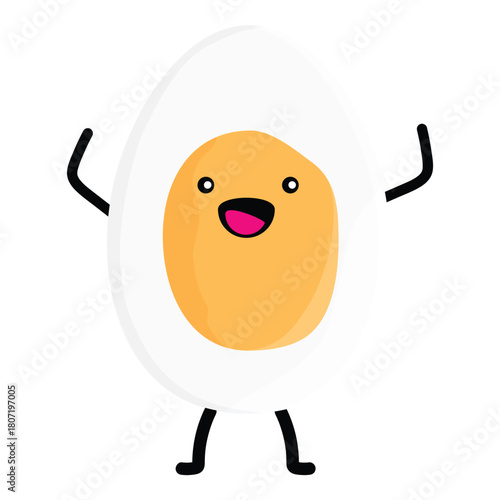 Egg character. Smiling and happy egg. Cute boiled egg with kawaii funny face cartoon. Vector