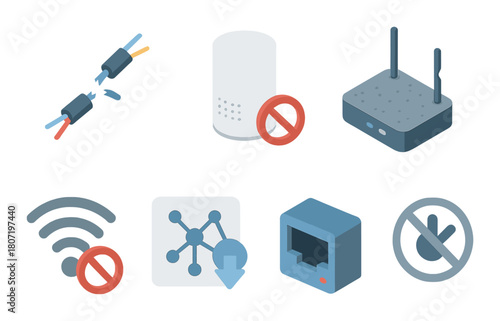 Network connectivity issues with router and device symbols