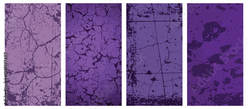 Set of four purple grunge textures for social media story backgrounds vector illustration