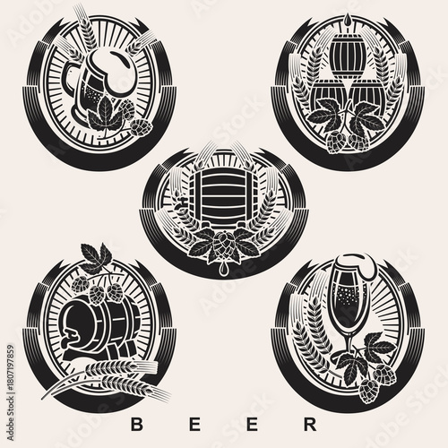Beer labels and icon set. Collection icon beer. Vector