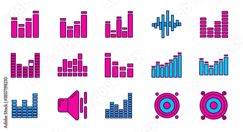 Vibrant audio equalizer elements for sound design projects, music, and technology visuals