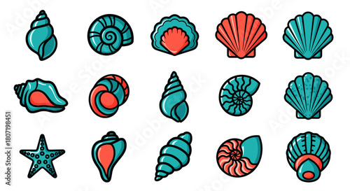 Charming seashell collection for summer designs, coastal themes, or nautical illustrations