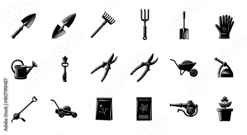 Essential gardening tools vector collection for landscaping and yard maintenance projects