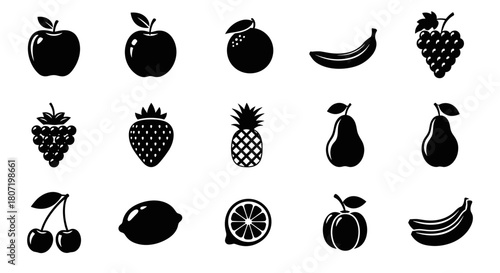 Fresh fruit icons collection, healthy eating concept, perfect for nutrition and diet designs