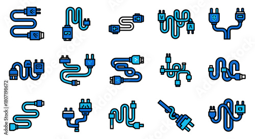 Modern collection of electric plugs and cables for electronic device connectivity solutions
