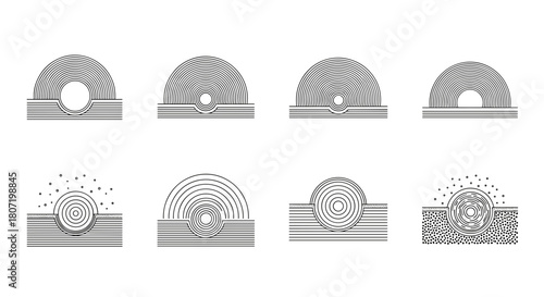 Abstract line art illustrations of tunnels and entrances, scalable vector design element