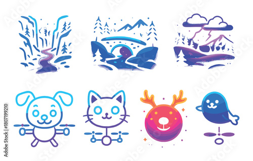 Neon animals and nature scenery in vibrant glow art