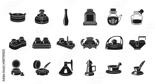 Elegant antique ink bottle collection for vintage style design projects and calligraphy lovers