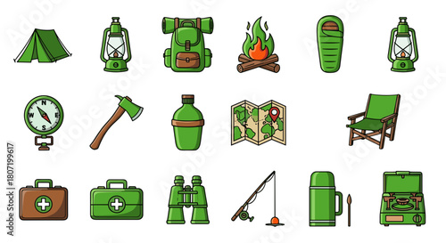 Outdoor and Camping Gear Icons Collection