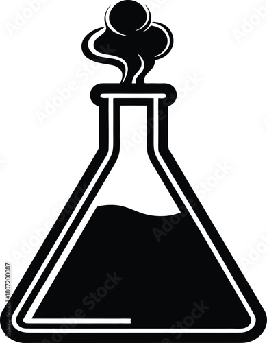 Erlenmeyer flask icon with bubbling liquid, chemical experiment vector graphic