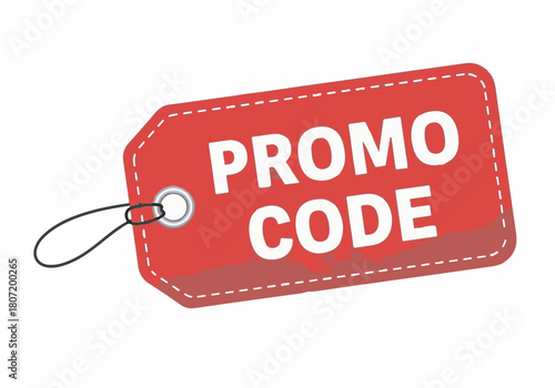 Vector Red Promo Code label tag isolated on white background for online shopping and discount