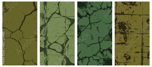 Collection of four grunge textures in green tones for adding depth to designs vector illustration
