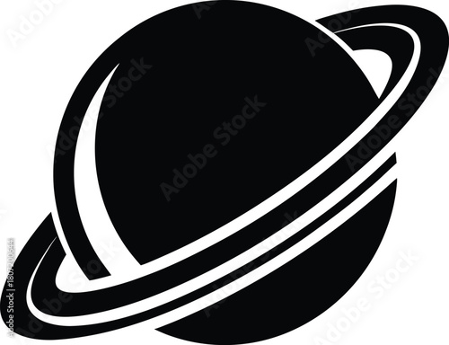 Black saturn planet with rings vector icon simple design transparent background