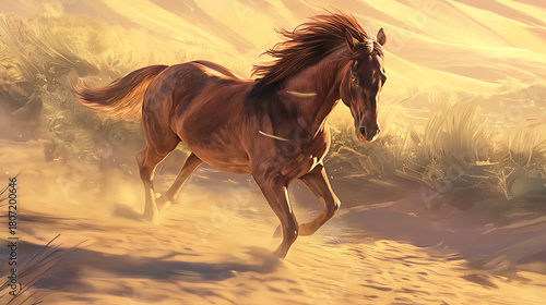 砂丘を駆け抜ける野生の砂漠の馬