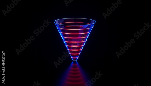 Futuristic neon red and blue lines funnel for analytics