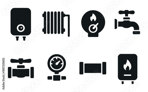 Black silhouette plumbing and heating icons