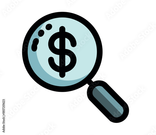 A magnifying glass is used to examine a dollar sign, symbolizing financial analysis and scrutiny.