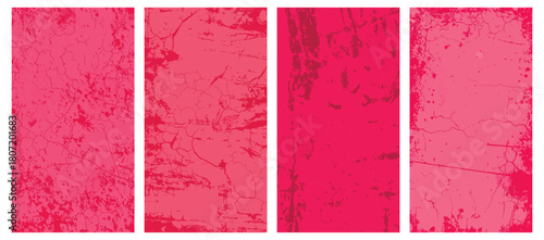 Set of four pink grunge textures for social media story backgrounds isolated vector illustration