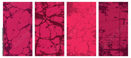 Set of four burgundy grunge textures for social media story backgrounds vector illustration