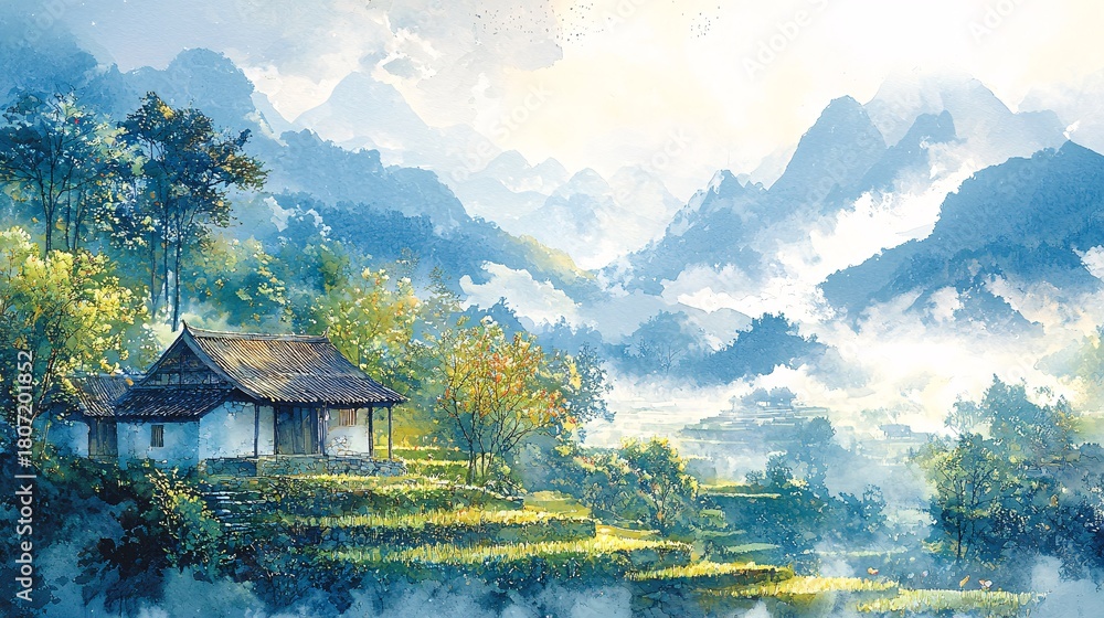 Fototapeta premium Landscape of rural cottages