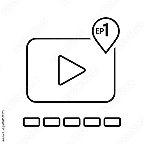 Video player icon with episode 1 marker and progress bar, isolated on