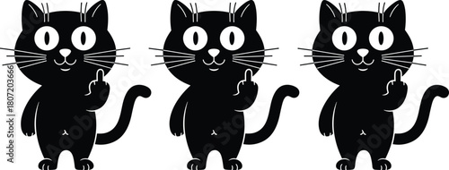 Funny black cat showing middle finger, rude , bad behavior pet design