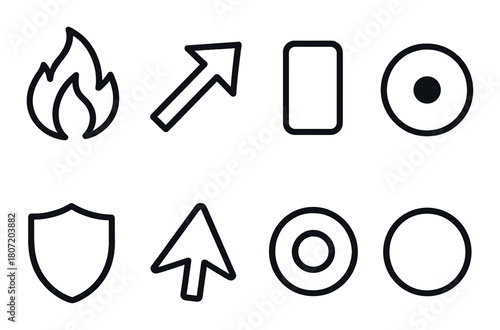 Minimalist black icons set with geometric shapes and symbols