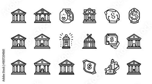 Financial Icons Collection Banking, Savings, and Investments
