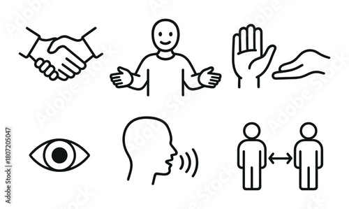 Communication and body language symbols on dark background