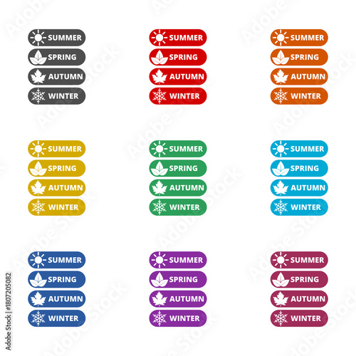 Seasons Set Colorful Icons, summer, winter, spring and autumn isolated on white background. Set icons colorful