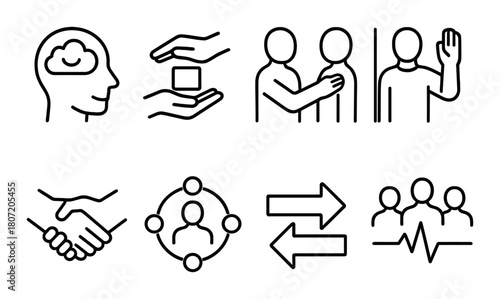 Icons depicting human interaction and communication concepts