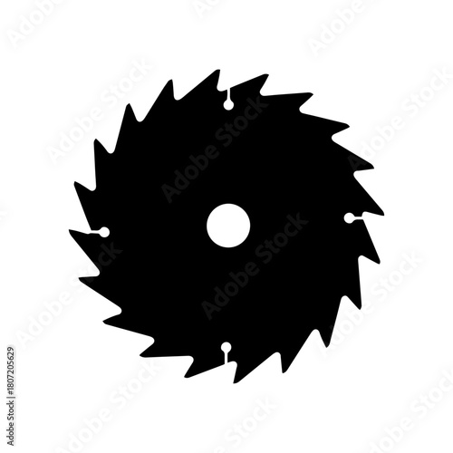 Circular Saw Blade Silhouette Isolated on White Background.