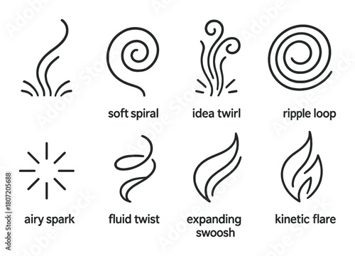 Abstract line art collection with spirals and swirls on textured background