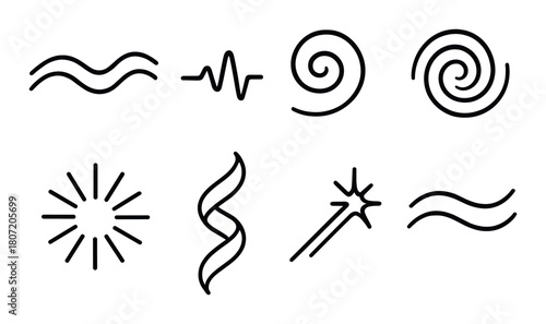 Abstract black and gray wave patterns and spiral designs on dark background